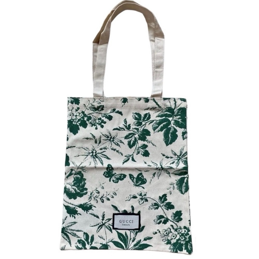 Gucci Green and Cream Floral Tote Bag